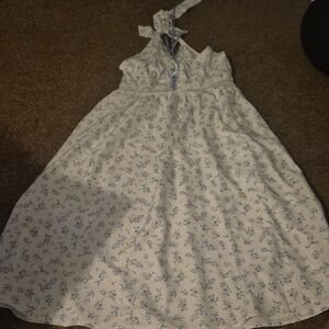 Womens White and Blue Floral Summer Dress
